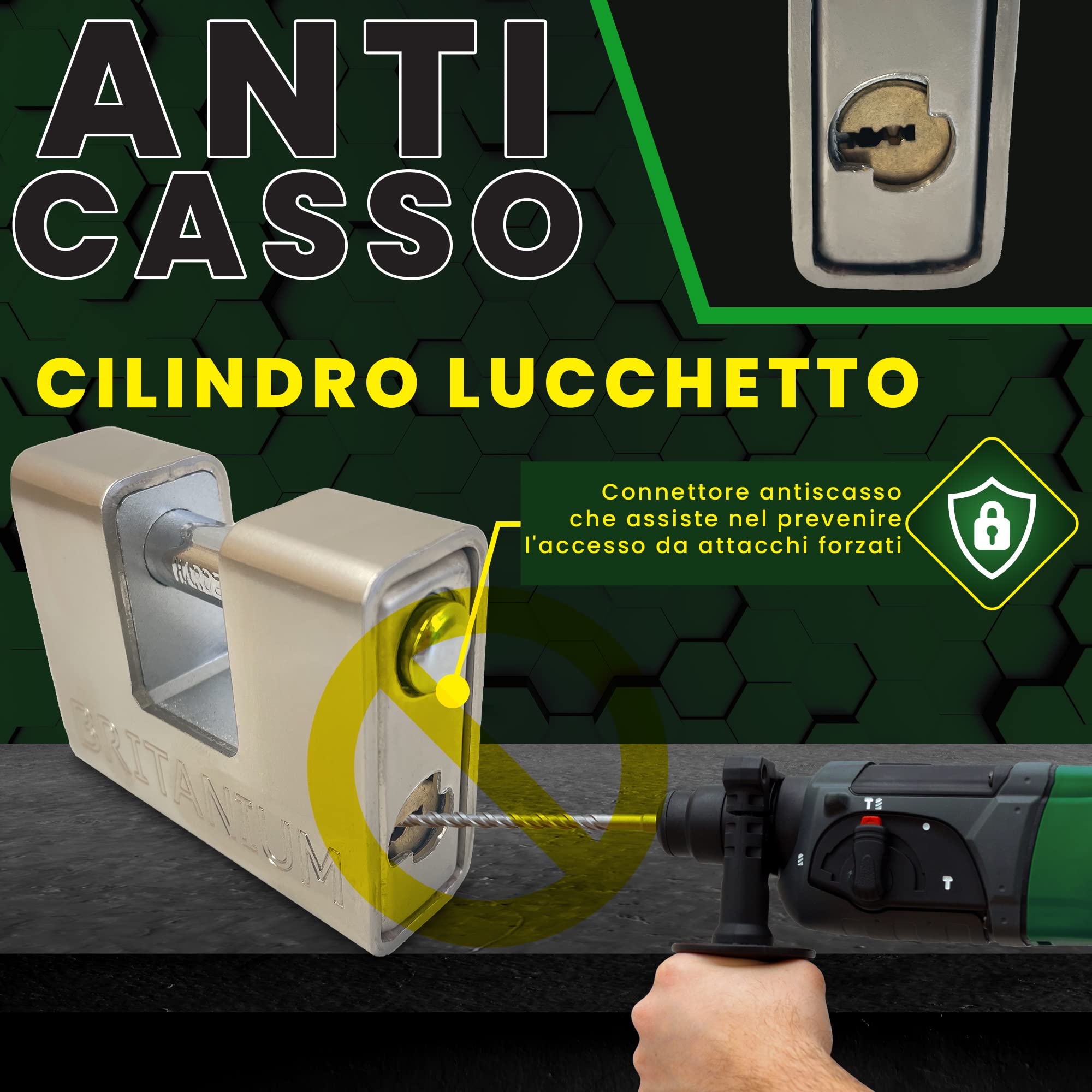 BRP74 Lucchetto Antiscasso Corazzato - Serratura per Cancello Esterno, Garage e Container - Lucchetto Monoblocco 74mm con 5 Chiavi, Alta Sicurezza per Magazzino e Saracinesca Blindata