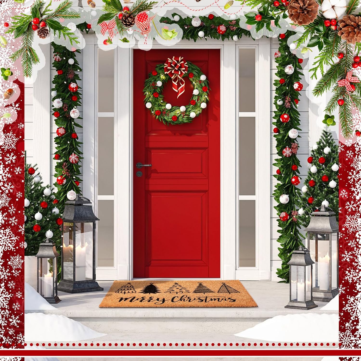 Duraaamo Merry Christmas Coir Doormat Christmas Tree Welcome Door Mat Non Slip Floor Mats Xmas Tree Mat Indoor Entrance Porch Front Decor, 24 x 16 Inch