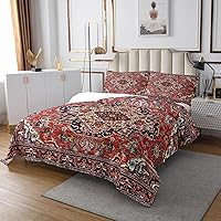 Vista 3 de Erosebridal Colcha geométrica bohemia, tamaño Queen, exótica, color rojo, azul, celosía, tribal, colcha retro india floral para dormitorio