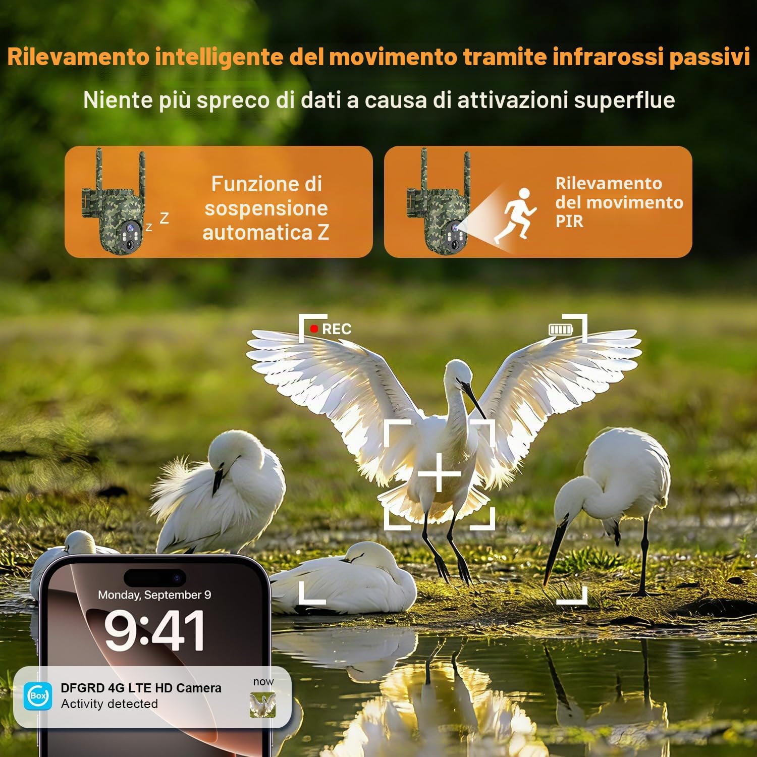 4G LTE Fotocamera con SIM e Pannello Solare, 2K PTZ 360° Telecamera Esterna, Batteria 10400mAh, Visione Notturna, Rilevamento PIR, IP66