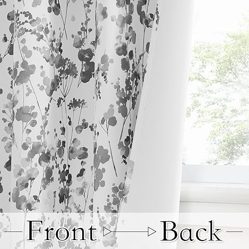 Miniatura 3 de KGORGE Cortinas opacas de acuarela blanca y gris, con patrón de hojas bohemias para sala de estar, comedor, oficina, hogar, 52 pulgadas de ancho x