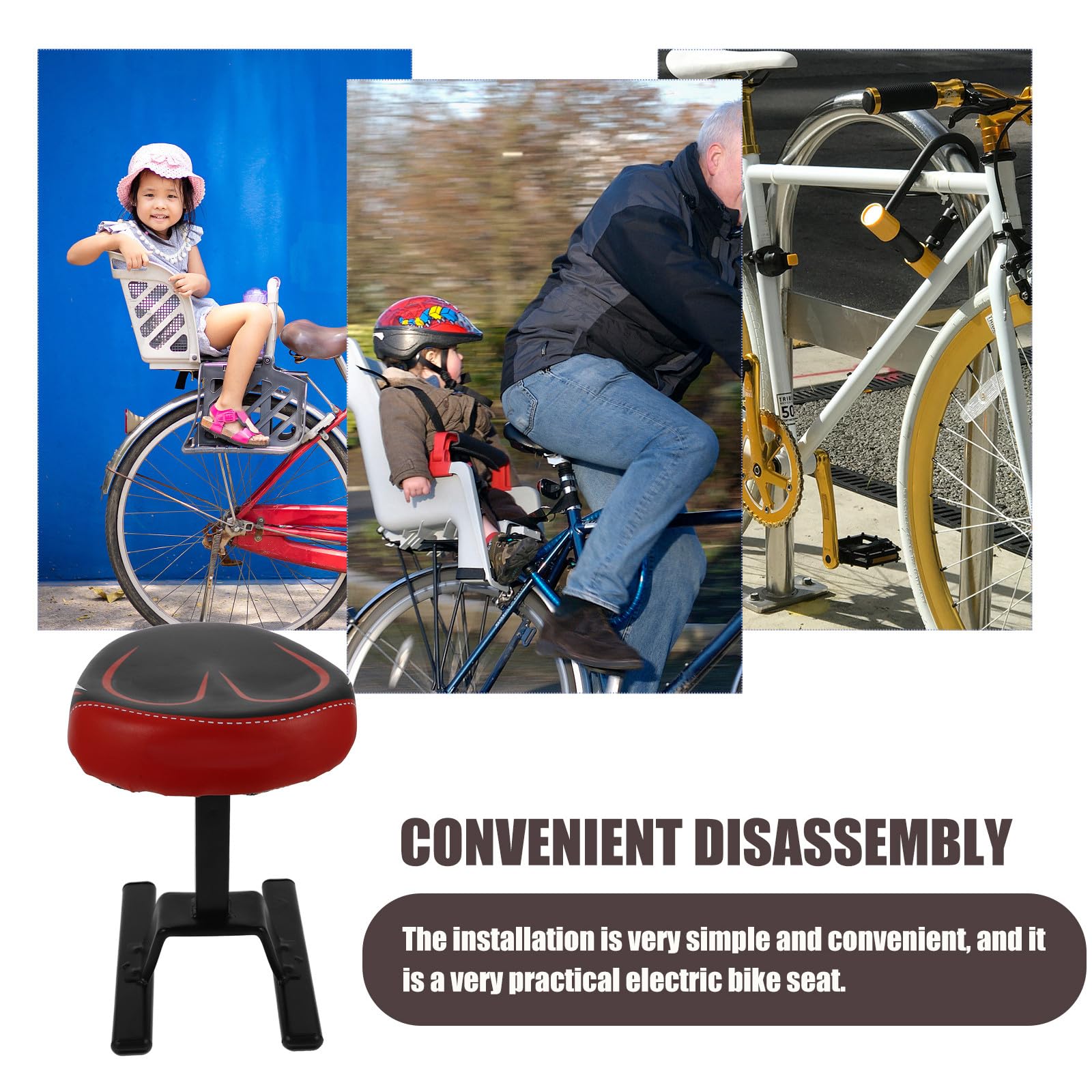 Healvian Seggiolino Anteriore per Ragazzo Ragazza Compatibile Bici Elettriche in Spugna e Acciaio Carbonio, Sedile Sicuro per Monopattino Elettrico e Biciclette Colore Casuale