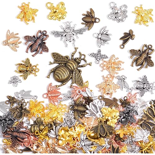 stino 100g Metal Pendant Charms for Jewelry Making, Bulk Silver & Gold Plated Charms for Braclet Necklace Crafts, Animal Plant Flower Pet and so on