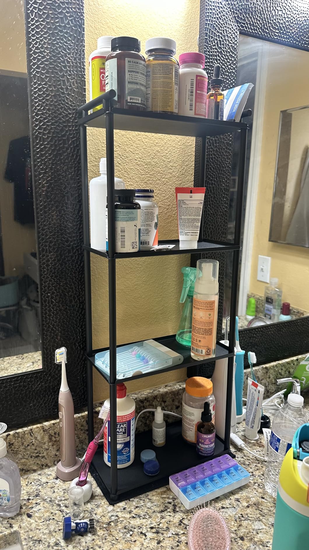 VOTZAAQ 3 Tier Bathroom Organizer Countertop, Stainless Steel Perfume Tray and Vanity Countertop Shelf, Makeup Skin Care Bathroom Organizers and Storage for Dresser, Kitchen (Matte Black)