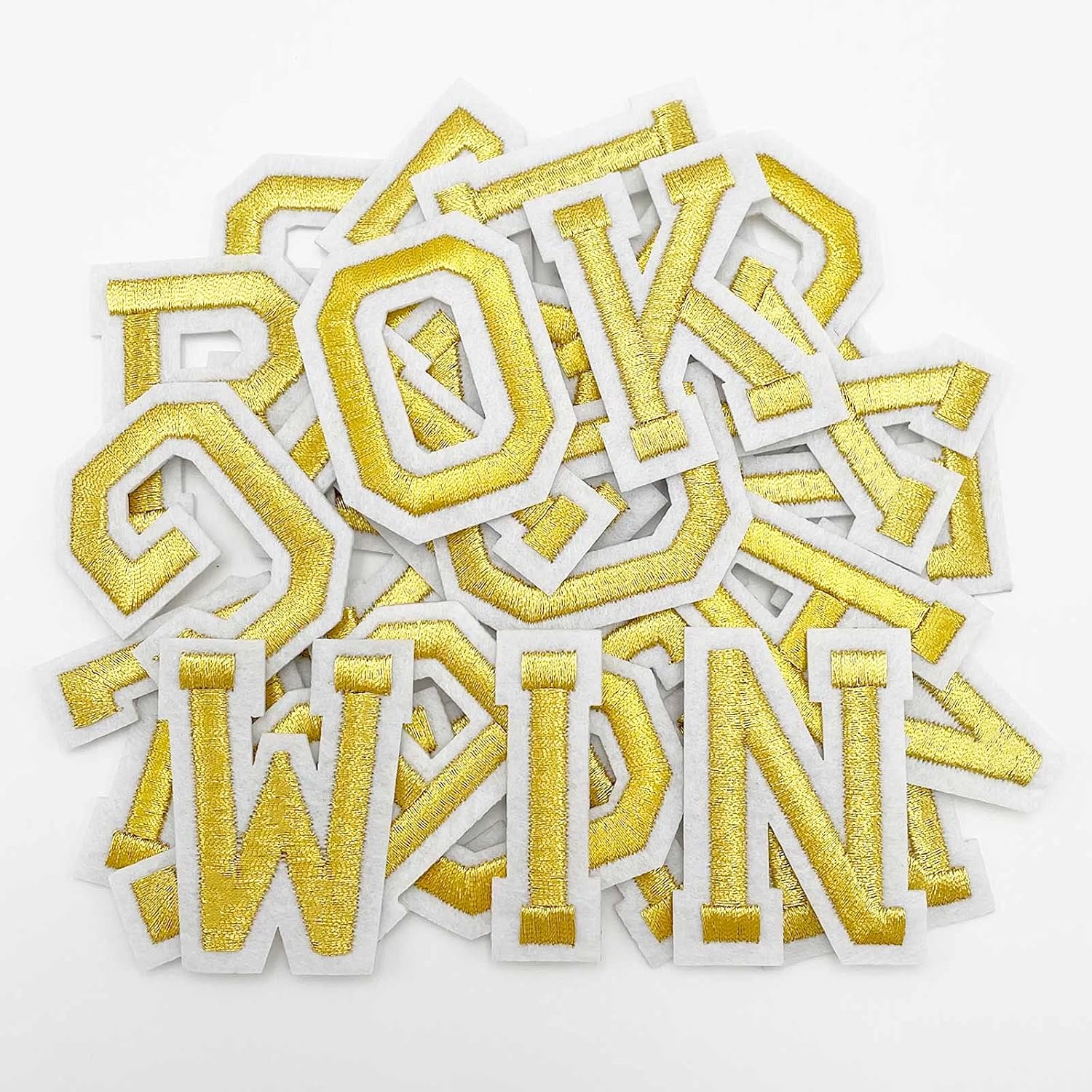 Jongdari Iron on Letters, 110 Pcs Alphabet Patches, Decorate Repair Letter Patches for Clothing Shirts Jackets Hats Jeans Shoes Bags (Gold)