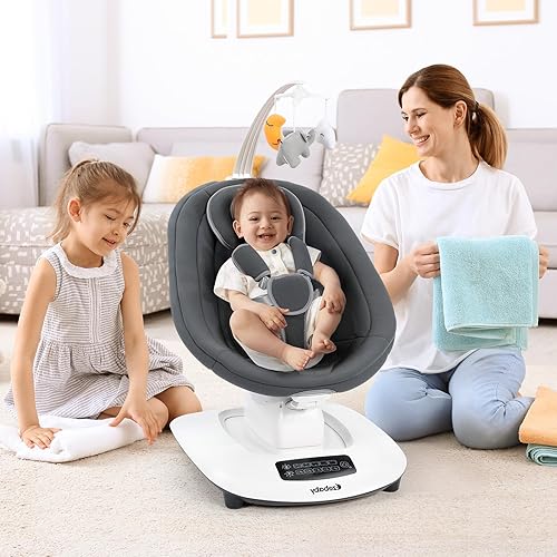 Miniatura 9 de Ezebaby Columpio eléctrico para bebés con 5 movimientos únicos, 5 velocidades, canciones de cuna, habilitado para Bluetooth, columpios inteligentes