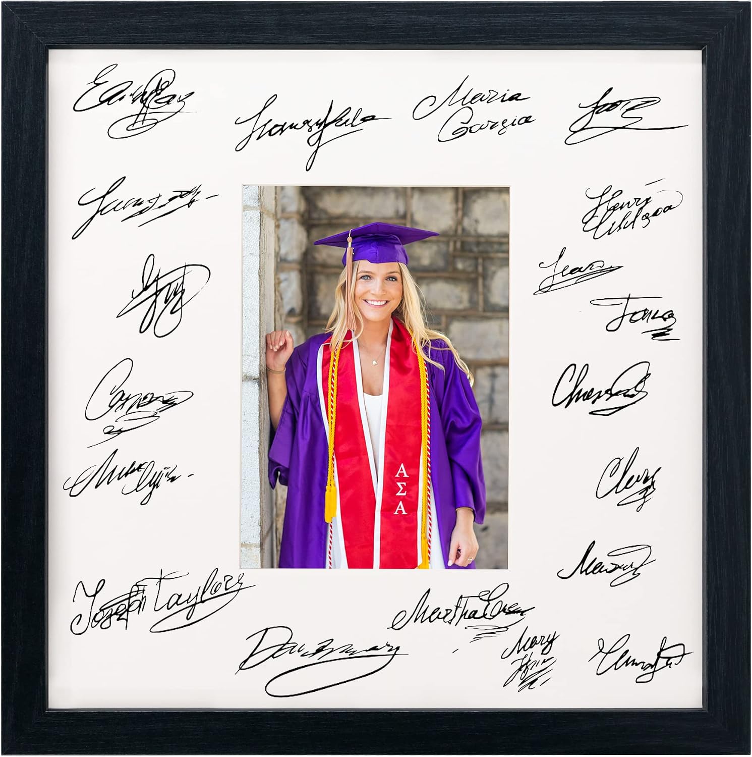 GraduatePro 12x12 Graduation Signature Board Picture Frame with 5x7 Mat for Wedding Birthday Guest Book Signing, Black with White Mat