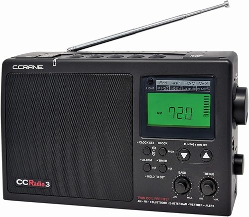 C. Crane CCRadio 3 Recepción de largo alcance AM, FM, NOAA Weather Plus Alerta y radio digital portátil de banda de jamón de 6.6 ft con Bluetooth