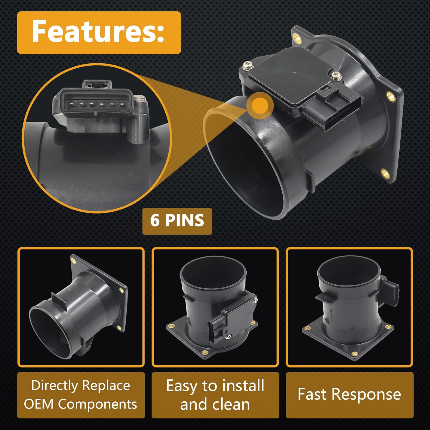 Mass Air Flow Sensor for Ford E150 E250 E350 E450 E550 00-03 / F53 F150 F250 F350 F450 F550 00-04 / Mustang V8 02-08 / Crown Victoria V8 03-04 / Excursion 00-05 OE# 74-50019 1L2Z12B579AAA