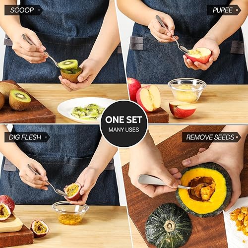 Miniatura 7 de Hiware Cucharas de pomelo y cuchillo de toronja de 4 piezas, acero inoxidable 18/8