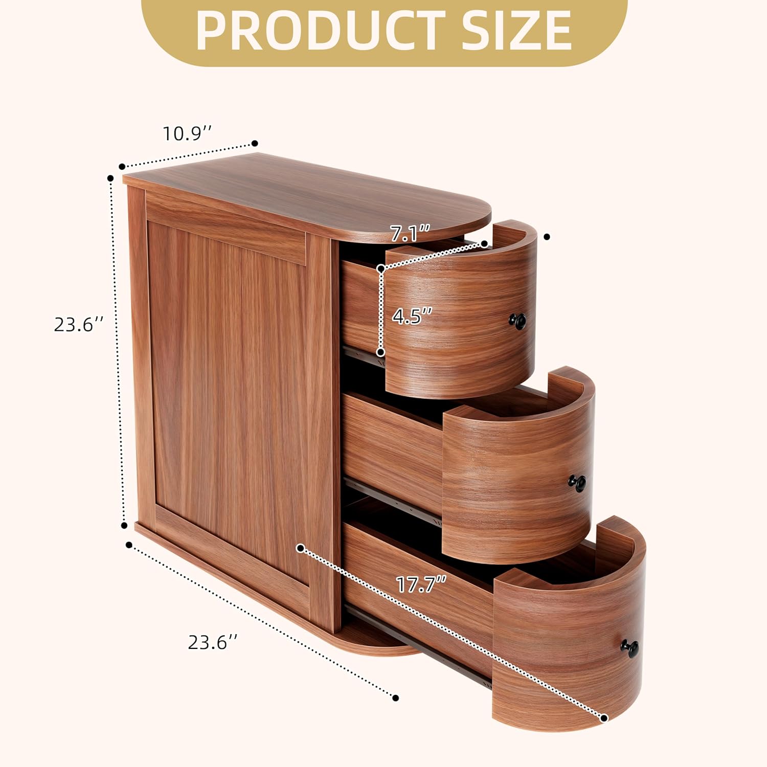 Shintenchi End Table with 3 Drawers, Wood Narrow Side Table with Storage, Small Side Couch Sofa Table, Bedside Night Stand Nightstand for Bedroom, Vintage Decor Furniture for Living Room, Walnut