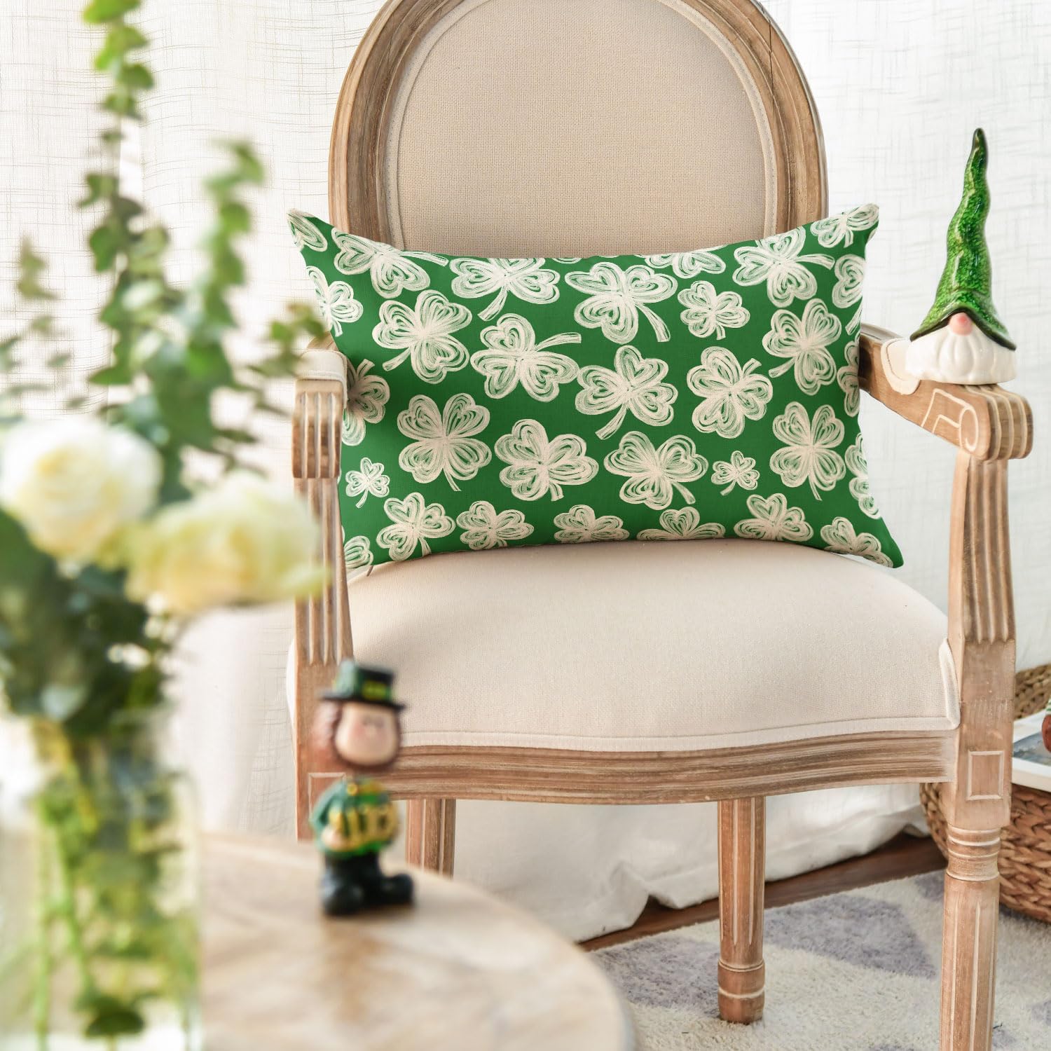AVOIN colorlife St Patricks Day Thick Lines Shamrock Throw Pillow Cover, 12 x 20 Inch White Clover Green Cushion Case Decoration for Sofa Couch - Image 5
