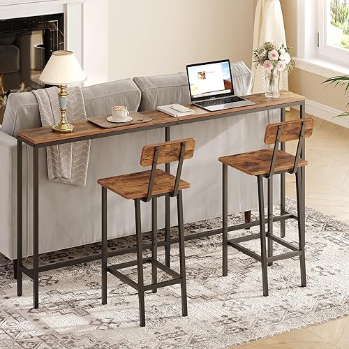 Miniatura 2 de MAHANCRIS Taburetes de bar, juego de 2 sillas de bar con respaldo, taburetes de bar de cocina con reposapiés, taburetes de barra de mostrador de