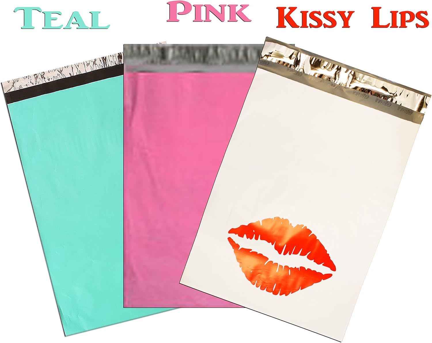 10" x 13" Pink|Teal|KissyLips Flat Poly MAILERS, Self Sealing Flat Envelopes, Business Mailers (50Pack) (200 Pack, Teal)