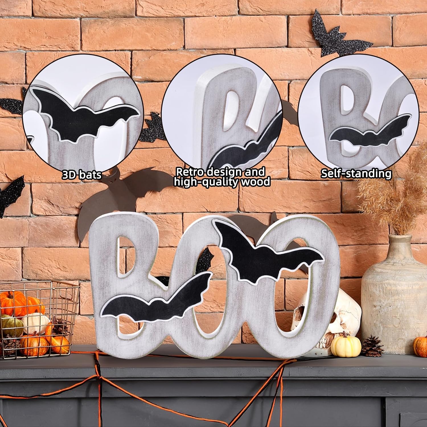 Wooden BOO Sign Halloween Table Decorations Indoor Decor