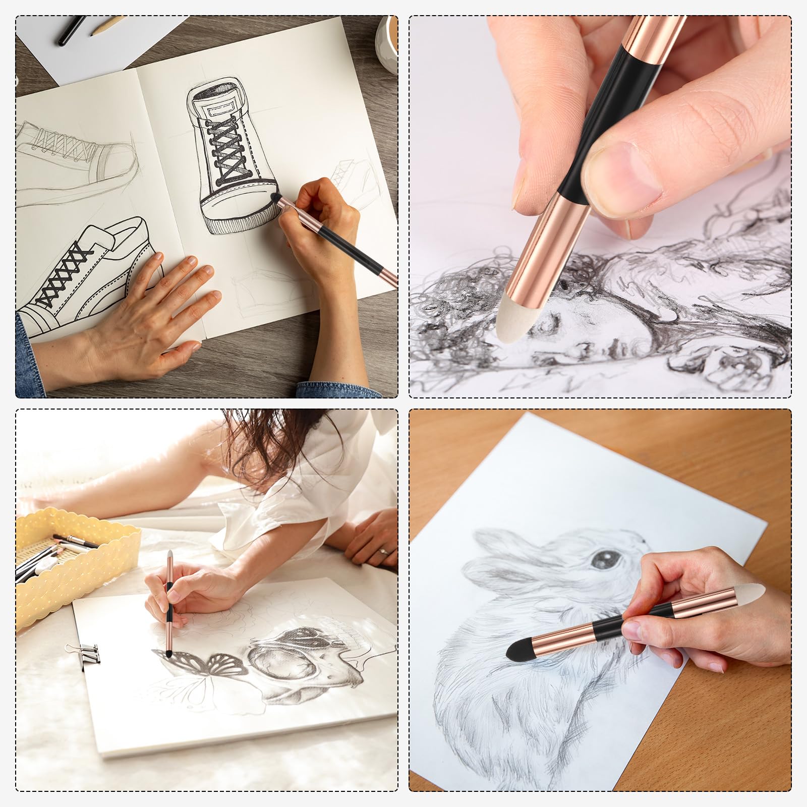 Set De 3 Stylos Pinceaux à éponge – Pour Dessin, Peinture à L’huile, Mélange De Couleurs Et Corrections