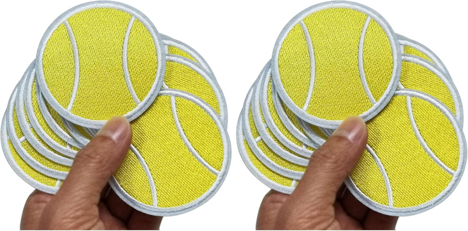 FSFYXHC 2.35"x2.35" 12pcs Sports Ball Tennis Balls Iron On Embroidered Patches Sport Trucker Hat Game Day Appliques Machine Embroidery Needlecraft Decorate Cap Hat Sewing Crafts (Pack of 2)
