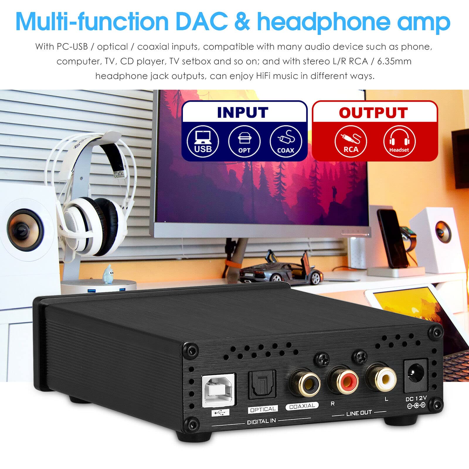 HiFi Dual ES9038Q2M USB DAC Coax/Opt Digital to Analog