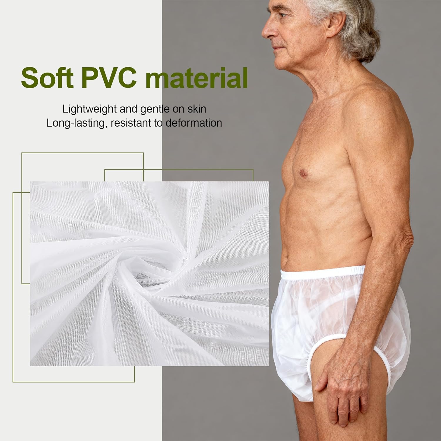 Adult Diaper Cover Plastic Pants, Washable Reusable Waterproof Underwear, Rubber Pants for Adults with Leak Protection, Adjustable Briefs for Incontinence Care (White, X-Large) - Image 5