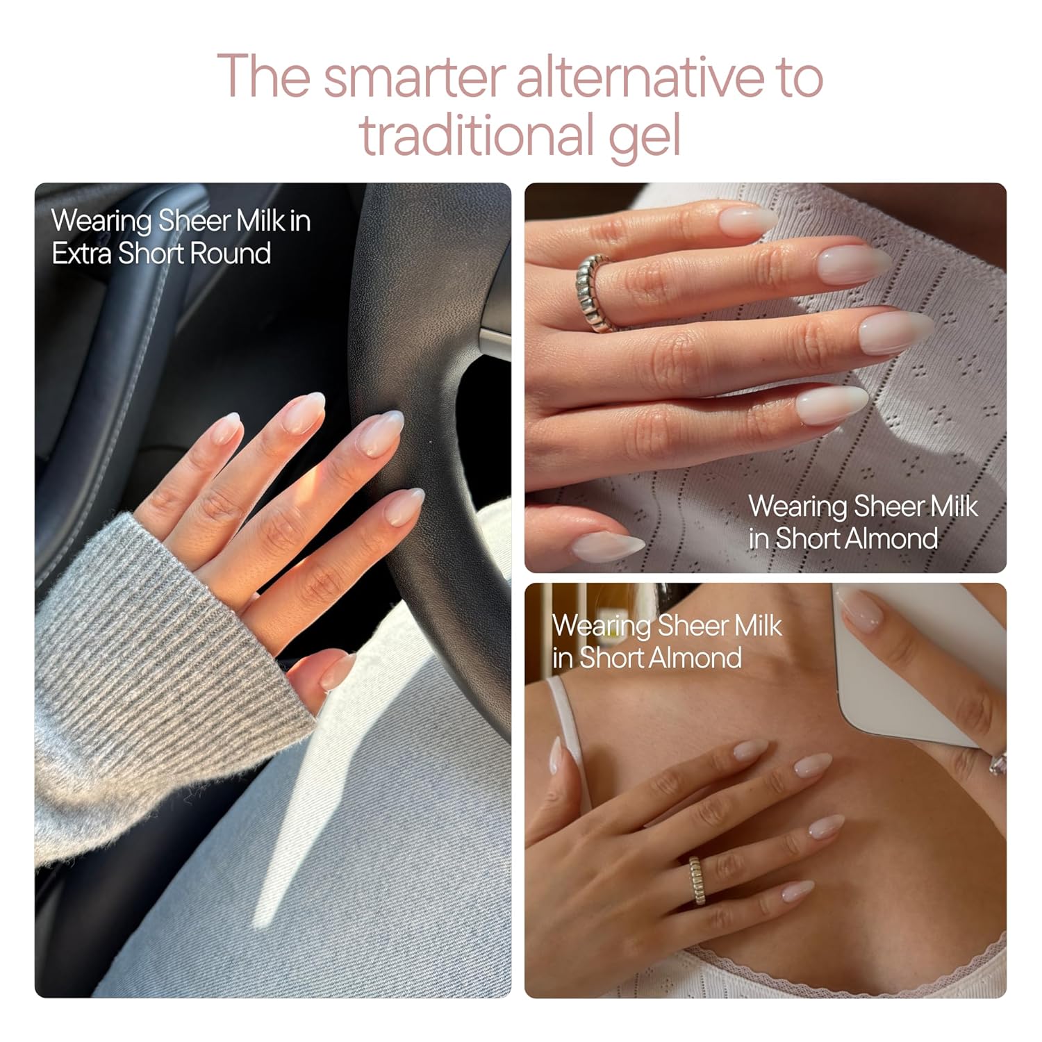 Celebritips Press On Nails - Salon U-ltimate™ | Sheer Milk, Short Almond Nails, Reusable | 16 sizes - 32 Nails Kit with Glue and Sticky Tabs