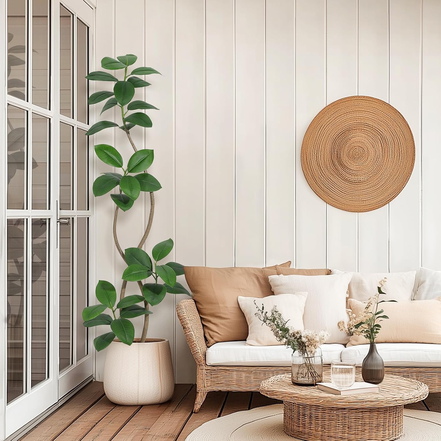 GarveeHome 6FT Artificial Plants Rubber Tree with Black Resin Pot& White Stone Faux Fiddle Leaf Fig Tree Indoor Artificial Trees Tall Plant Fake Tree Tropical Large Floor Tree Real Touch for Home Deco