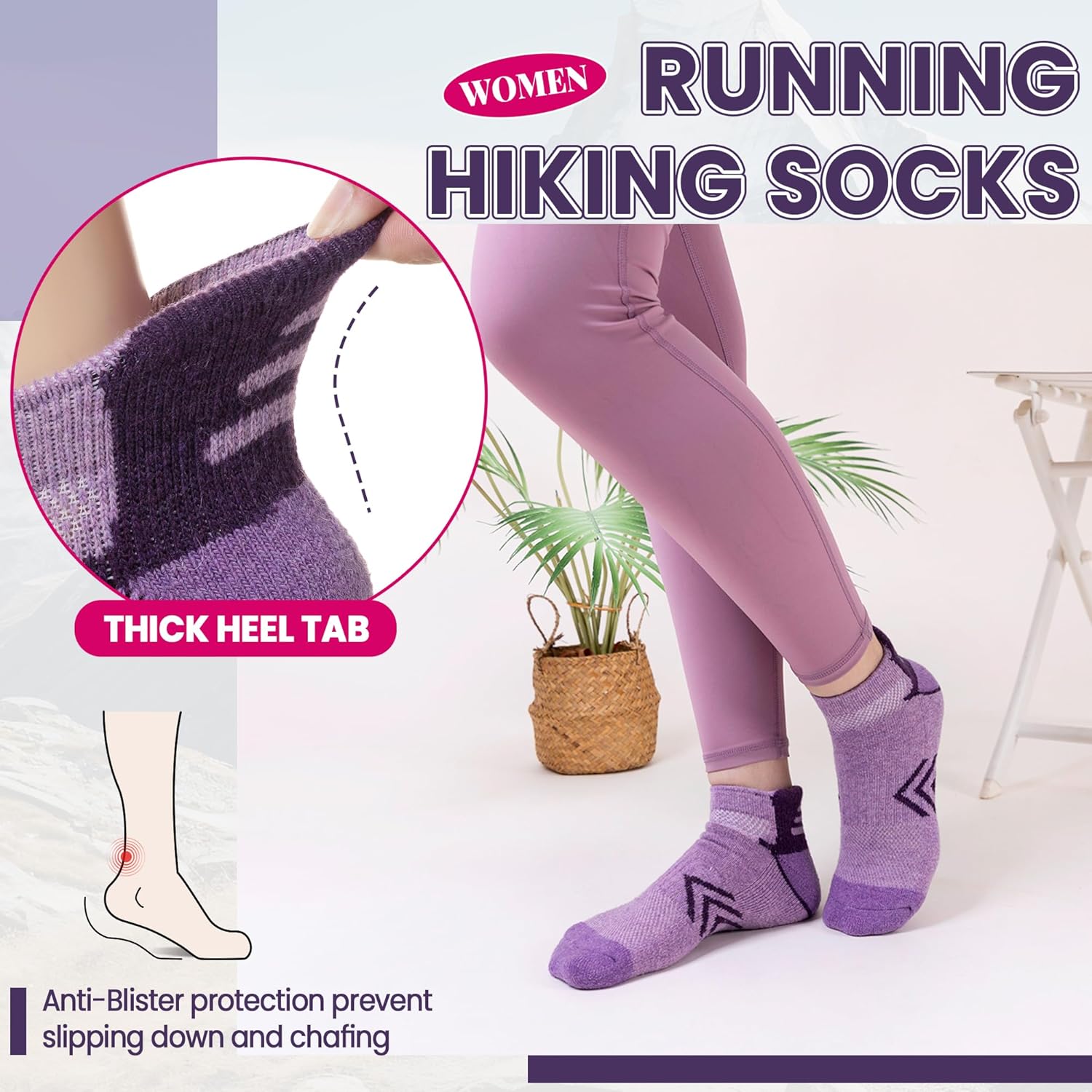 Velice Merino Wool Ankle Hiking Running Socks for Women Compression Thick Athletic Cushion Breathable No Show Socks 6 Pairs - Image 3