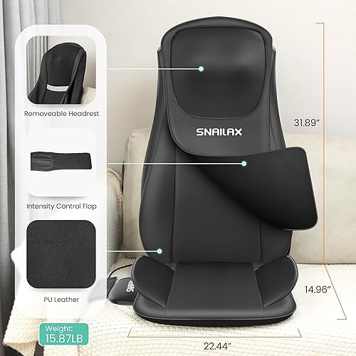 Miniatura 7 de Snailax Shiatsu Masajeador de cuello y espalda con calor, masajeador de silla con compresión, almohadilla de masaje de cuerpo completo, masajeador