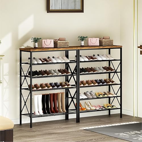 Miniatura 6 de Organizador de zapatos de 6 niveles, estante de almacenamiento de zapatos de gran capacidad para entrada, armario, estantes de malla de metal, con