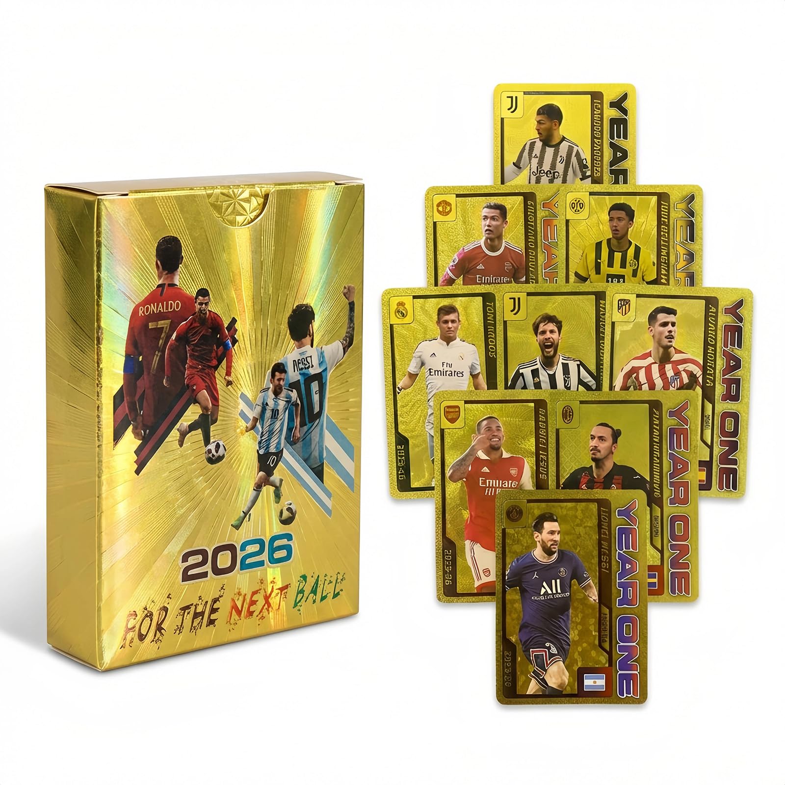 55 Pcs Gold Foil Football Cards Set, 2026 Premium Soccer Collectible Cards for Fans, Plated Trading Cards, for Football Enthusiasts, Luxury Soccer Star Collection (Gold) - 1