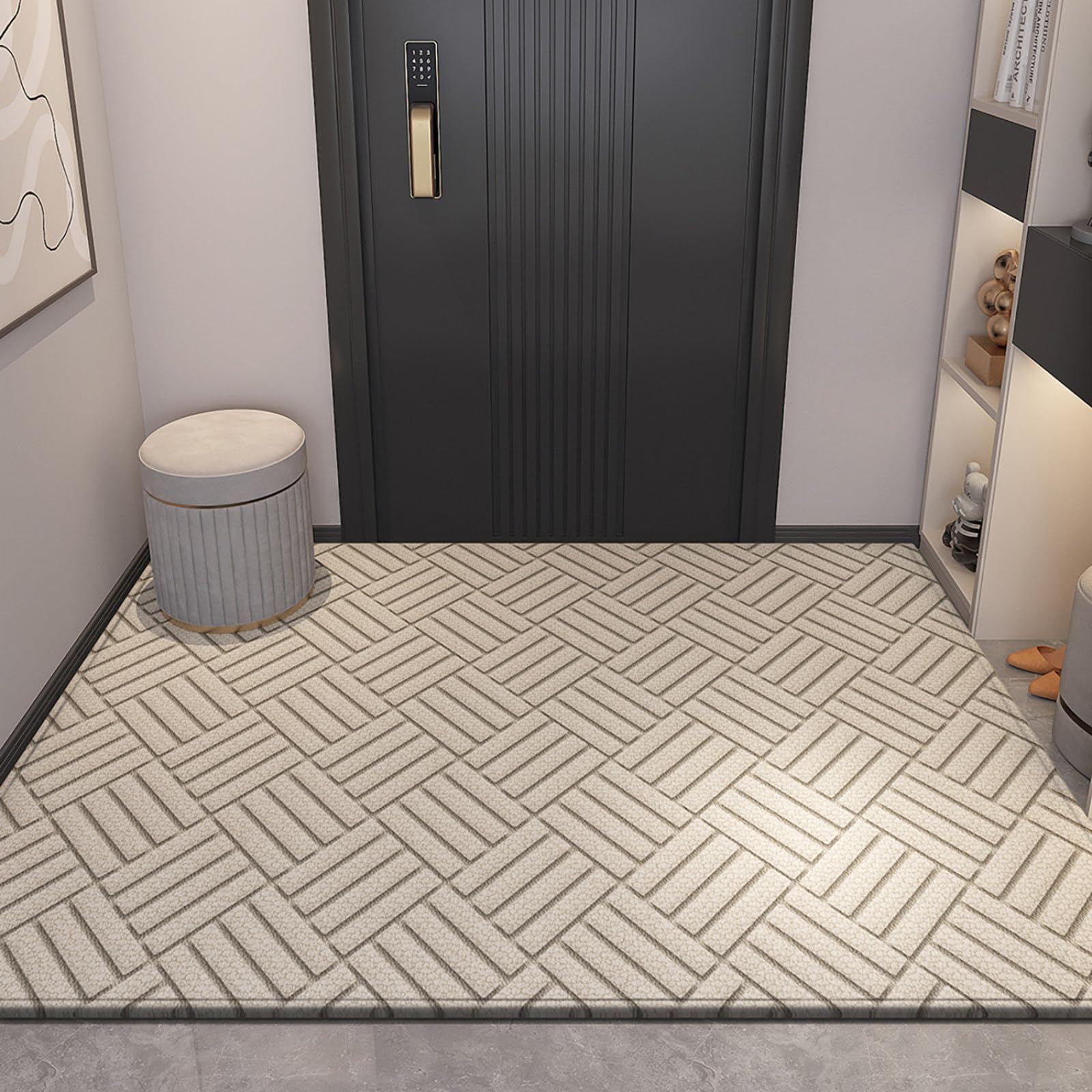 Felpudo Entrada Casa 90x150 Patrón A Cuadros Beige Felpudo Exterior Antideslizante Lavable Felpudos para Pasillo Cocina Puerta Jardín Decoración Alfombrilla para Entrada