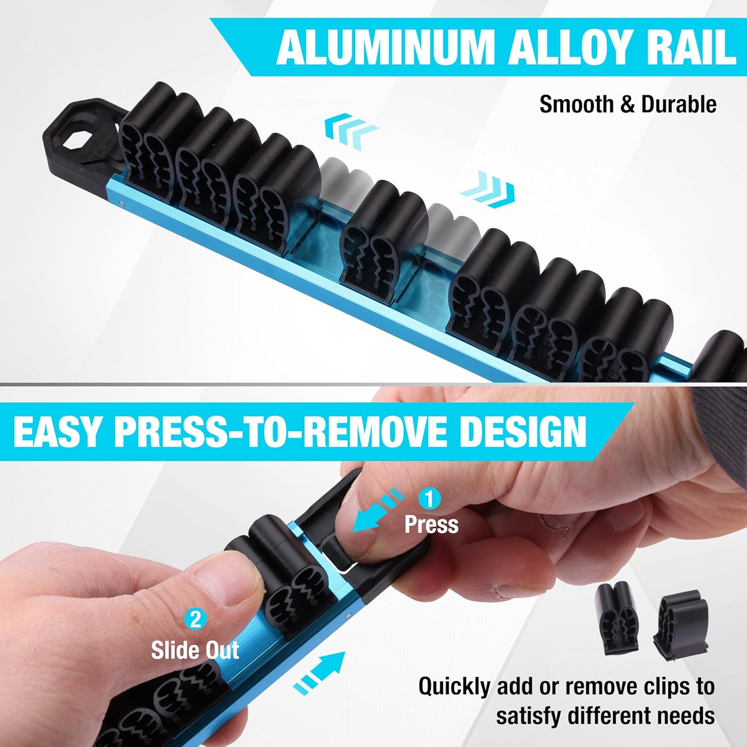 DURATECH Magnetic Screwdriver Organizer and Wrench Organizer, Screwdriver and Wrench Holder, Aluminum Tool Organizer Rail with 72 Slots for Toolbox Drawer and Tool Organization(6PCS)