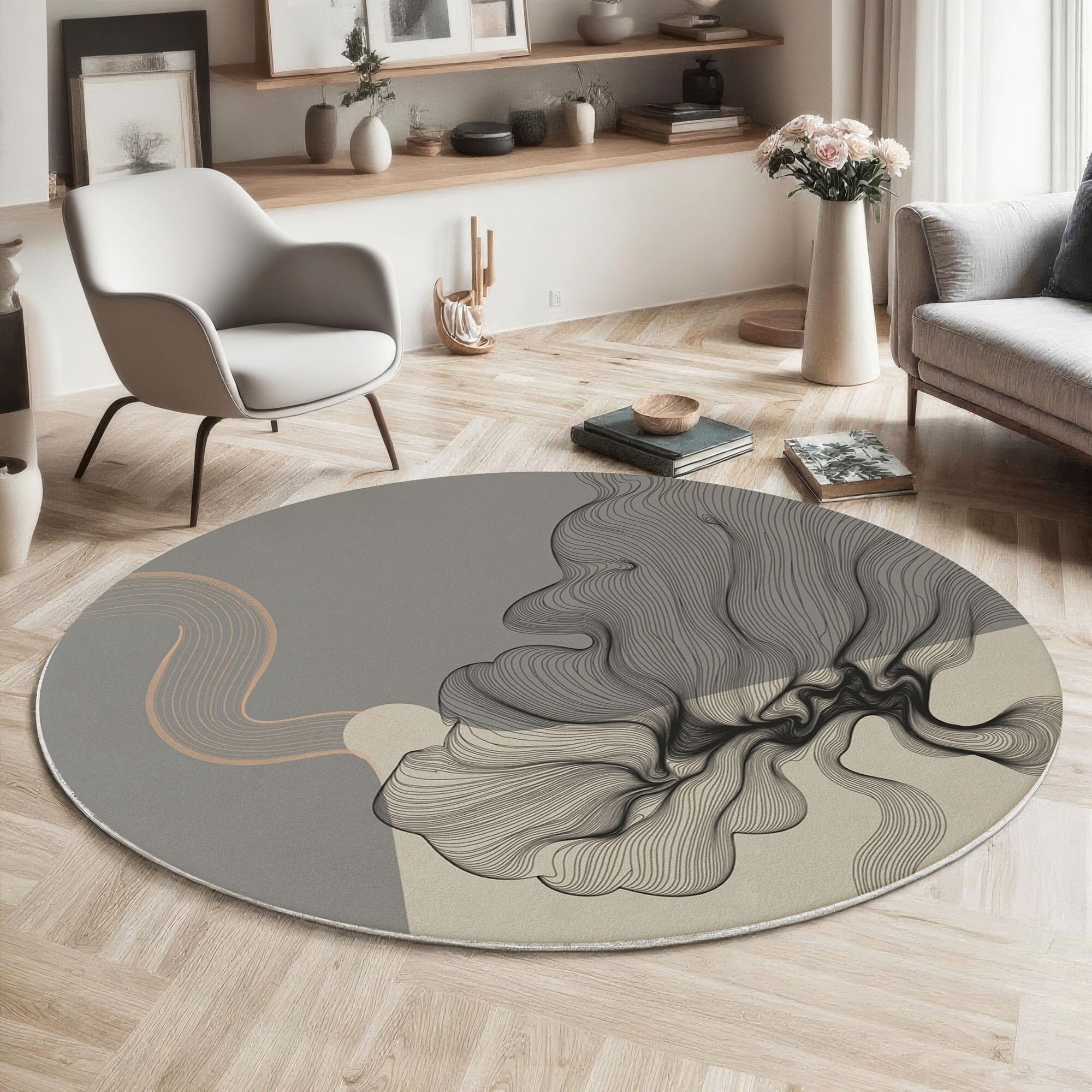 Tapis de lignes minimalistes gris clair au design épuré et finitions haut de gamme
