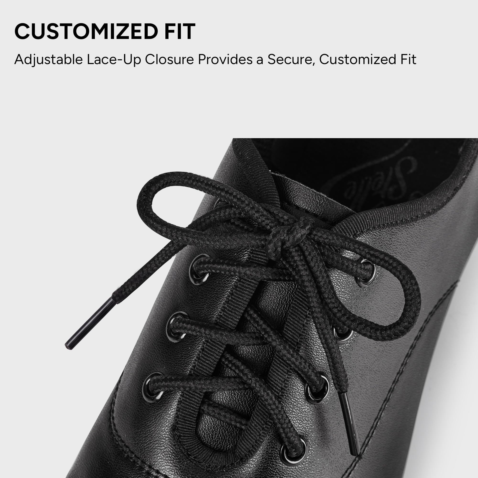 Stelle PU Leather Lace Up Tap scarpa per le donne scarpe da ballo per le donne, nero, 6.5 Women/5.5 Men