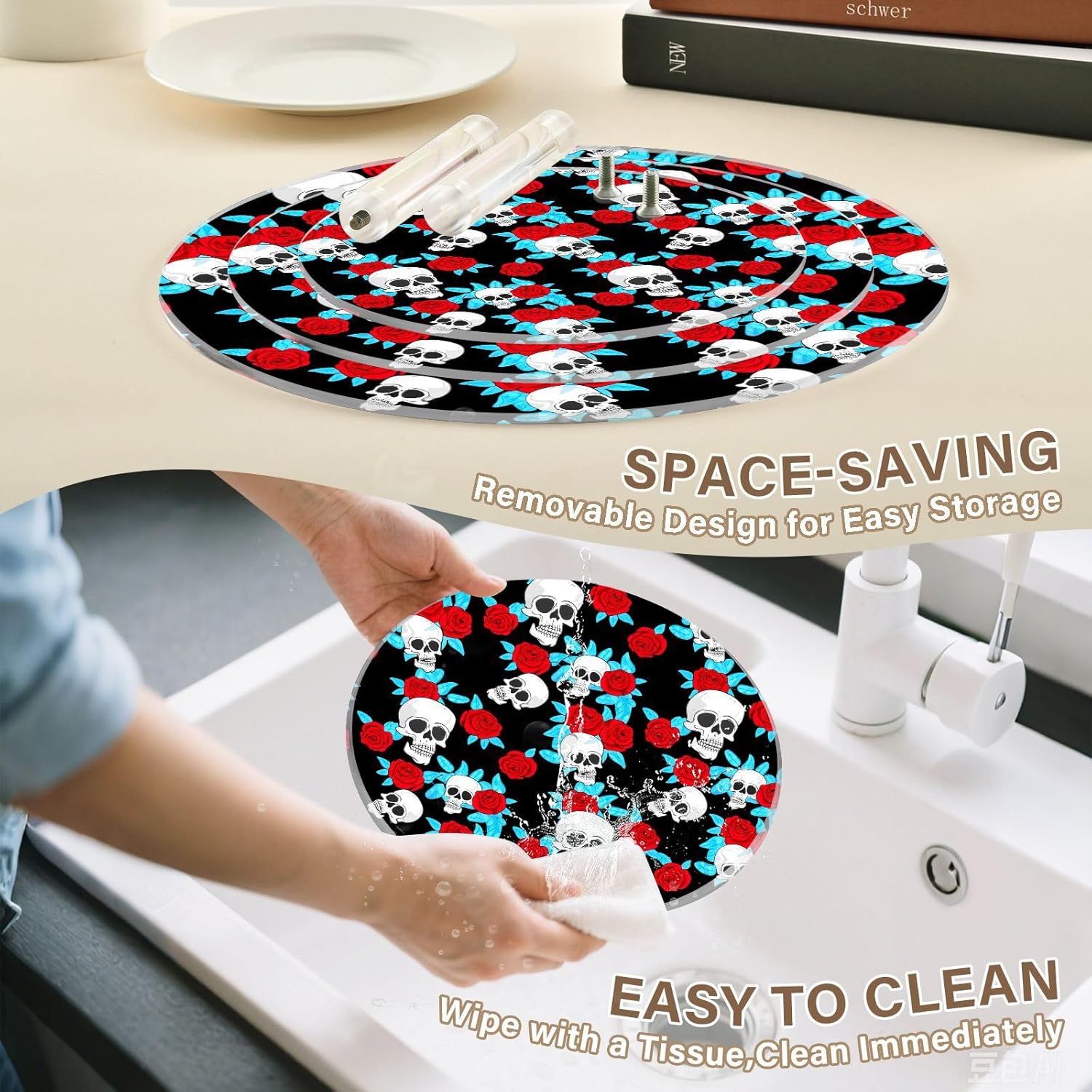 Skull Flowers Floral 3 Tier Acrylic Cupcake Stand, Cupcake Stand for 34 Cupcakes for Weddings, Christmas,Holidays,Parties,Birthday,Printed Cupcake Tower 23300244