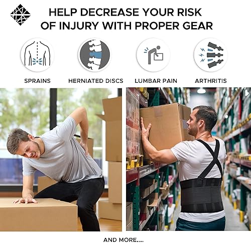 Miniatura 5 de Soporte de espalda baja con tirantes  Cinturón de apoyo de espalda para hombres y mujeres  Soporte de espalda ajustable para mudanza de