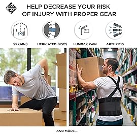 Adjustable Lower Back Support Belt with Suspenders - Heavy Duty Work Brace for Men & Women - Industrial Strength Lumbar Protection for Construction, Warehouse, Moving & Physical Labor Safety, 4XL
