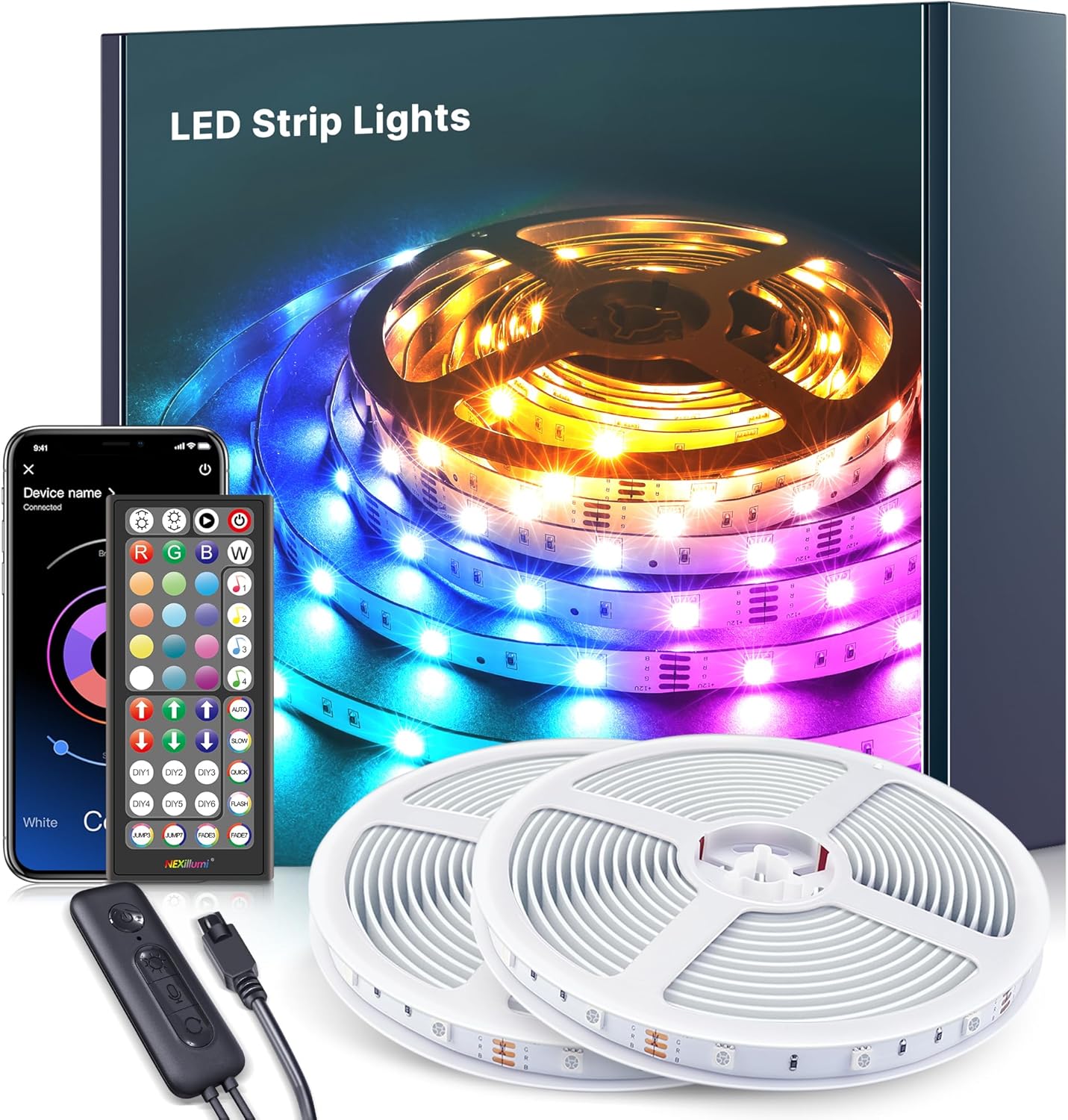 Mexllex LED Strip Lights 40M Music Sync Color Changing RGB LED Strip 44