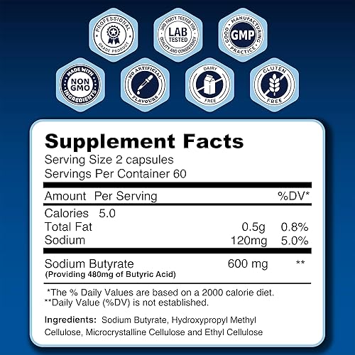 Miniatura 2 de Ácido graso posbiótico de cadena corta de butirato de sodio de liberación prolongada  Formulación de microgránulos  120 cápsulas  300 mg por cápsula