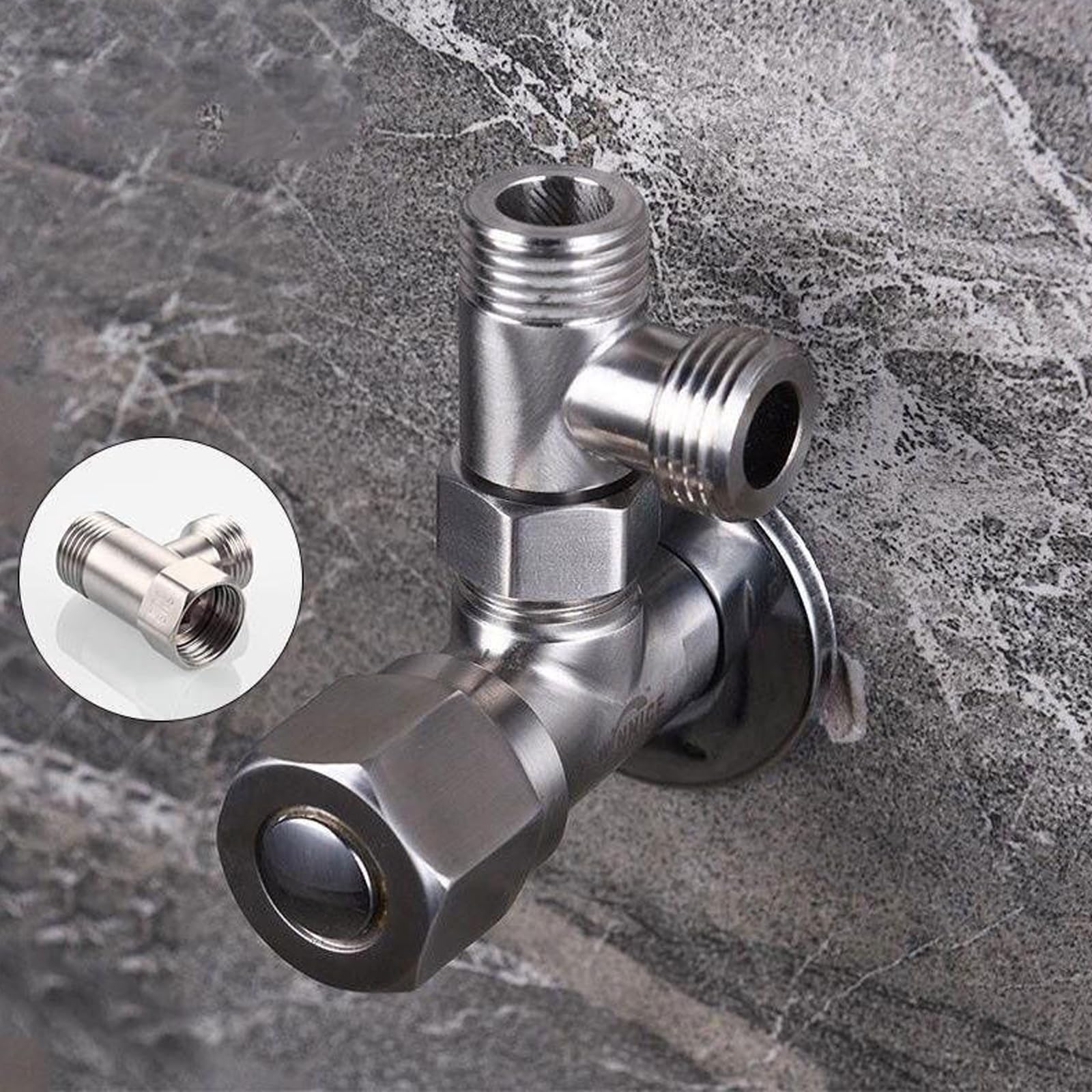 2 Pezzi Valvola Connettore 3 Vie, Valvola Collegamento Adattatore a Forma di T, valvola di Scarico Nichelata Rotazione 180 Gradi per WC Bagno Cucina Tubo Doccia, (1/2", 3/8")