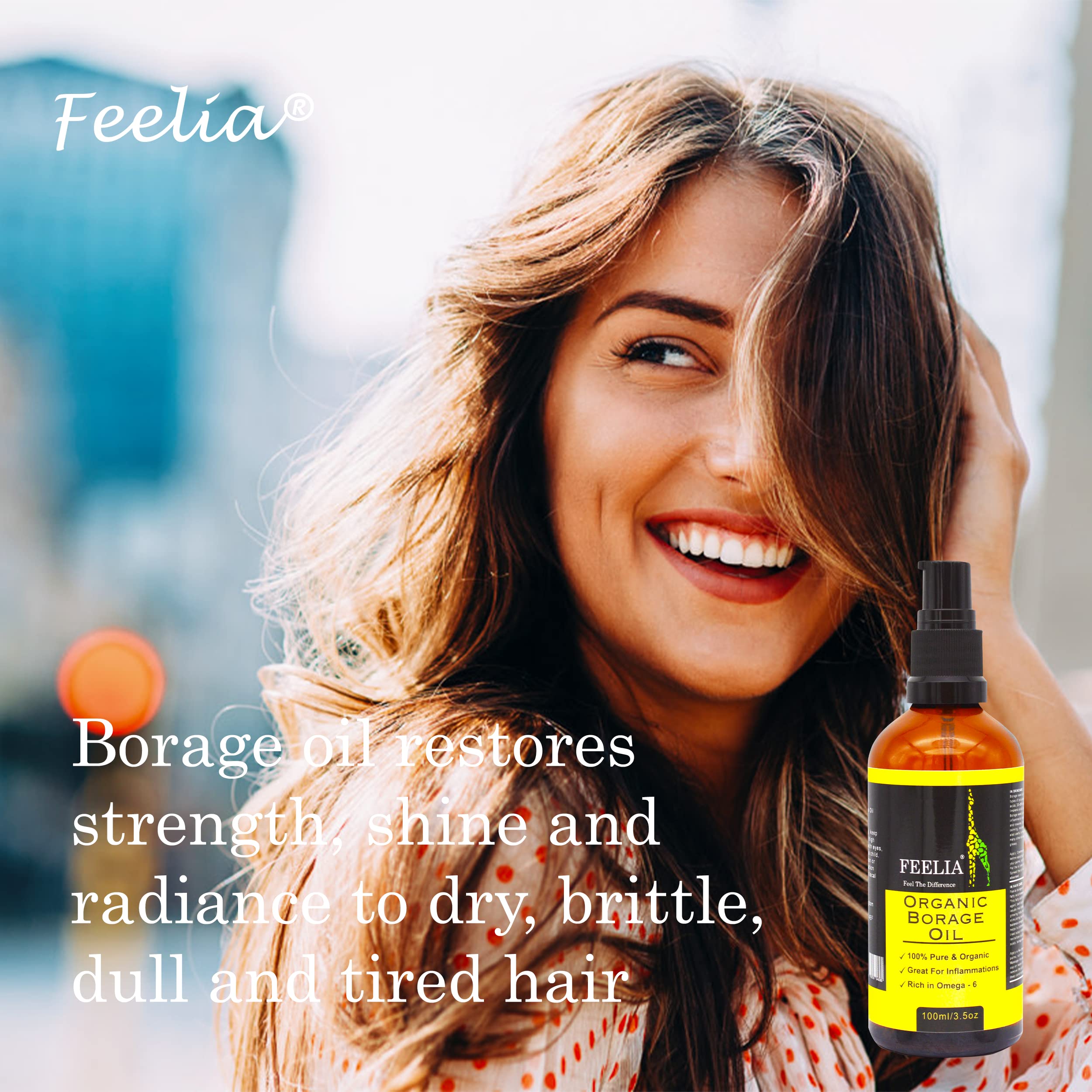 Feelia - Olio di borragine organico - spremuto a freddo, ricco di Omega 6, ottimo per le infiammazioni, 100% puro e biologico
