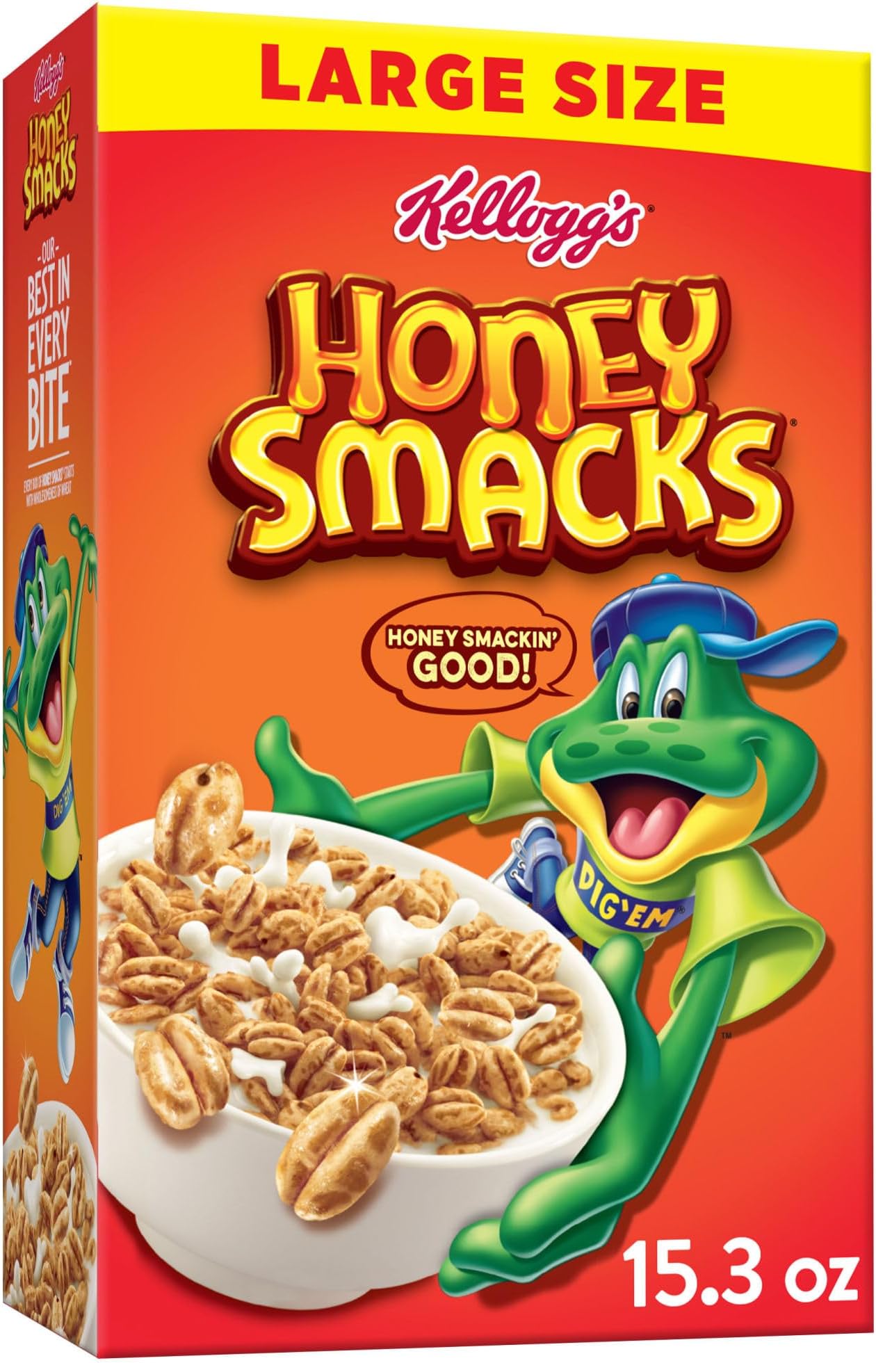 Kellogg's Honey Smacks Breakfast Cereal, Made with Whole Grain, 15.3 oz