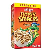 Vista 1 de Kellogg's Honey Smacks - Cereal para desayuno, hecho con grano entero, aperitivos para niños, tamaño grande, original, caja de 15.3 onzas (1 caja)
