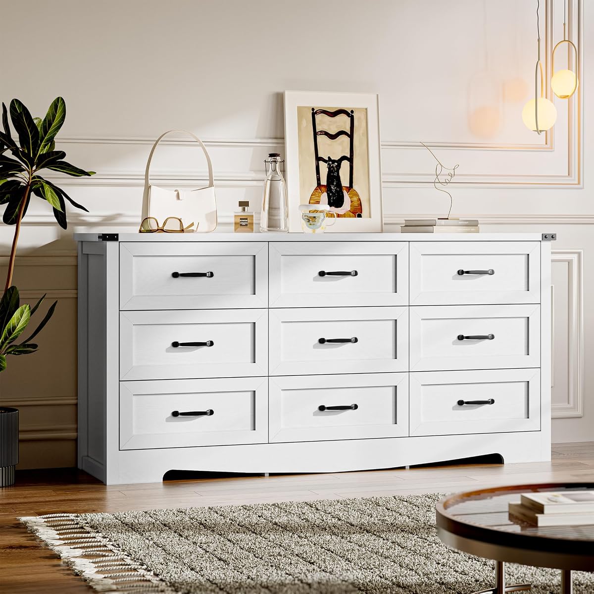 BORNOON 9-Drawer Dresser for Bedroom, Modern Wooden Chest of Drawers with Metal Handles, Anti-Tipping Design, Sturdy and Stable Storage Organizer for Living Room, Entryway, Home Office