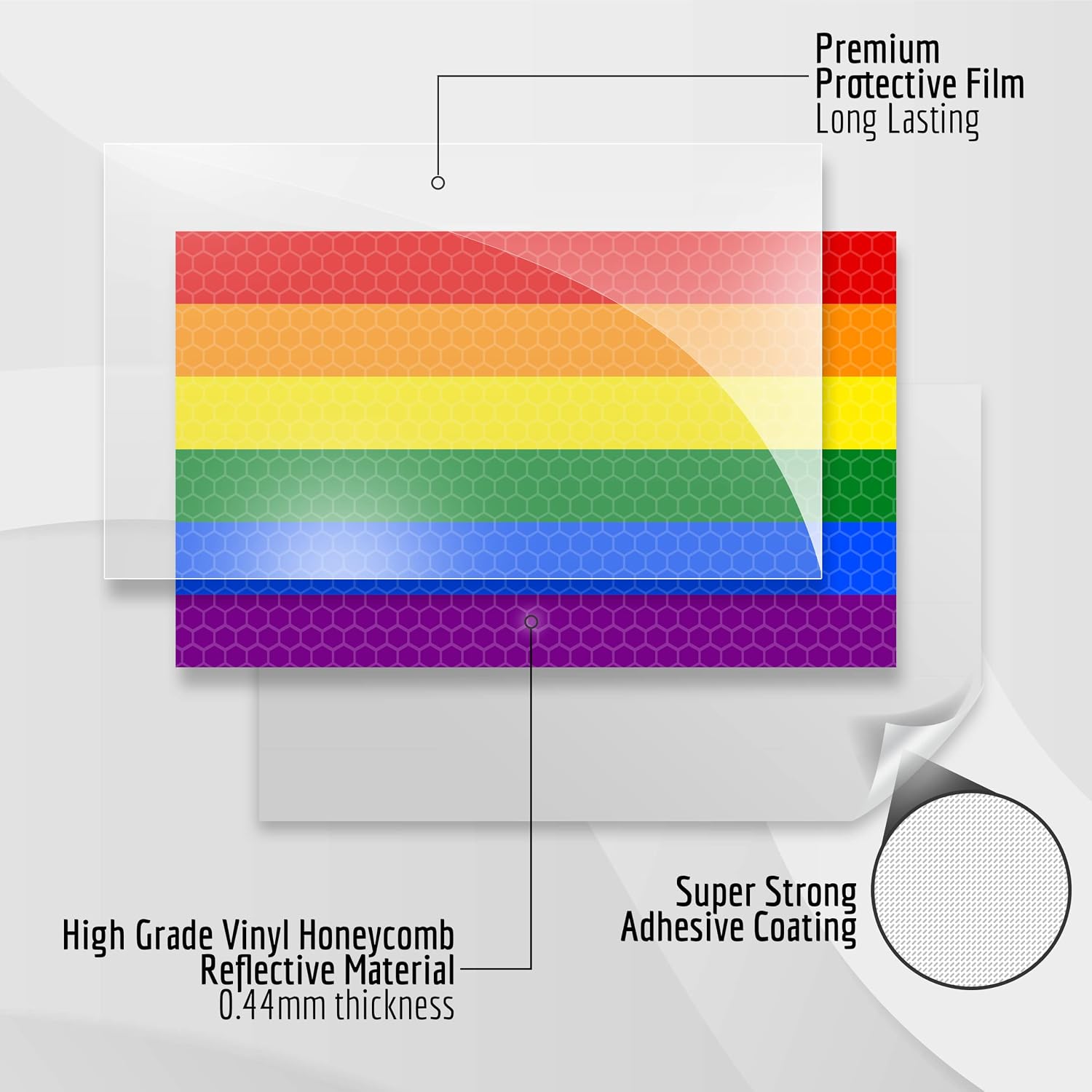 3PC Reflective LGBTQ Pride Rainbow Flag Stickers - 5 x 3 Inches - Support Gay Lesbian LGBT Equality Ally Bumper Sticker Decal