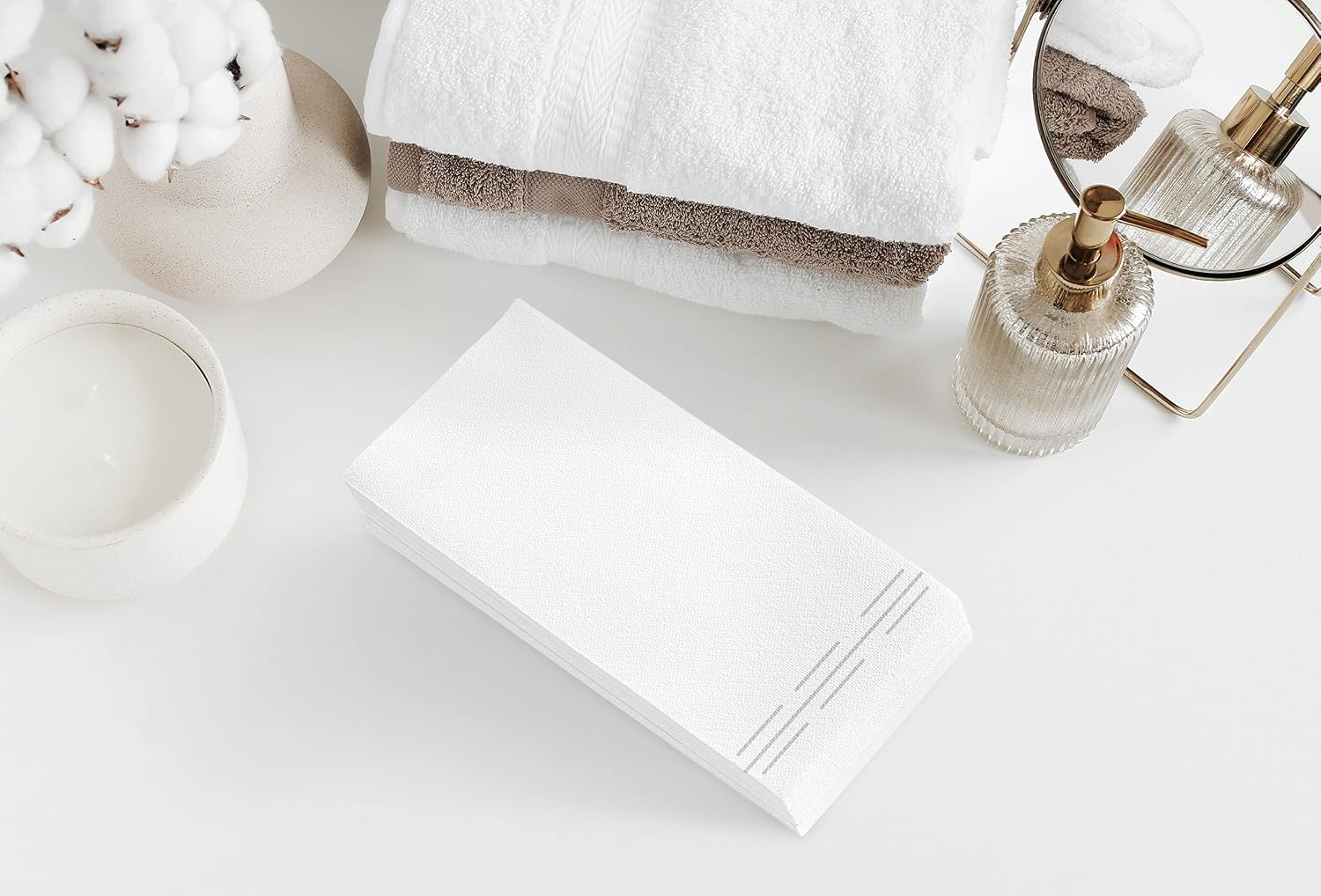 100 Pack Linen Feel Guest Paper Hand Towels | Disposable Super Absorbent Airlaid Paper Towels For Bathroom, Party, Weddings, Or Events | 12 x 17 Inches 1/6 Folded Decorative Design image 2