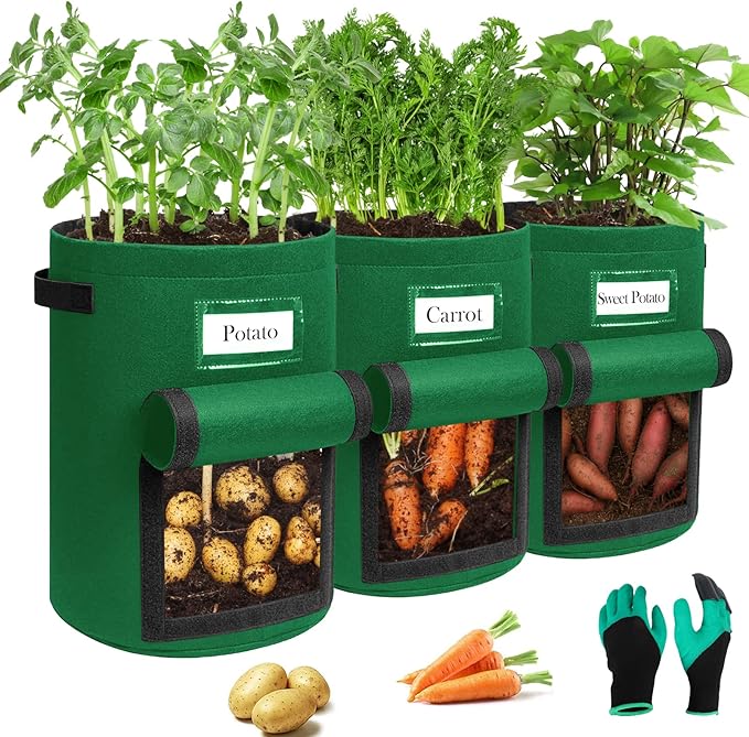 Coolaroo Sacchi Per Piante Grow Bags - Confezione Da 4 Da 5 Galloni In Tessuto Traspirante Con Manici, Riusabili