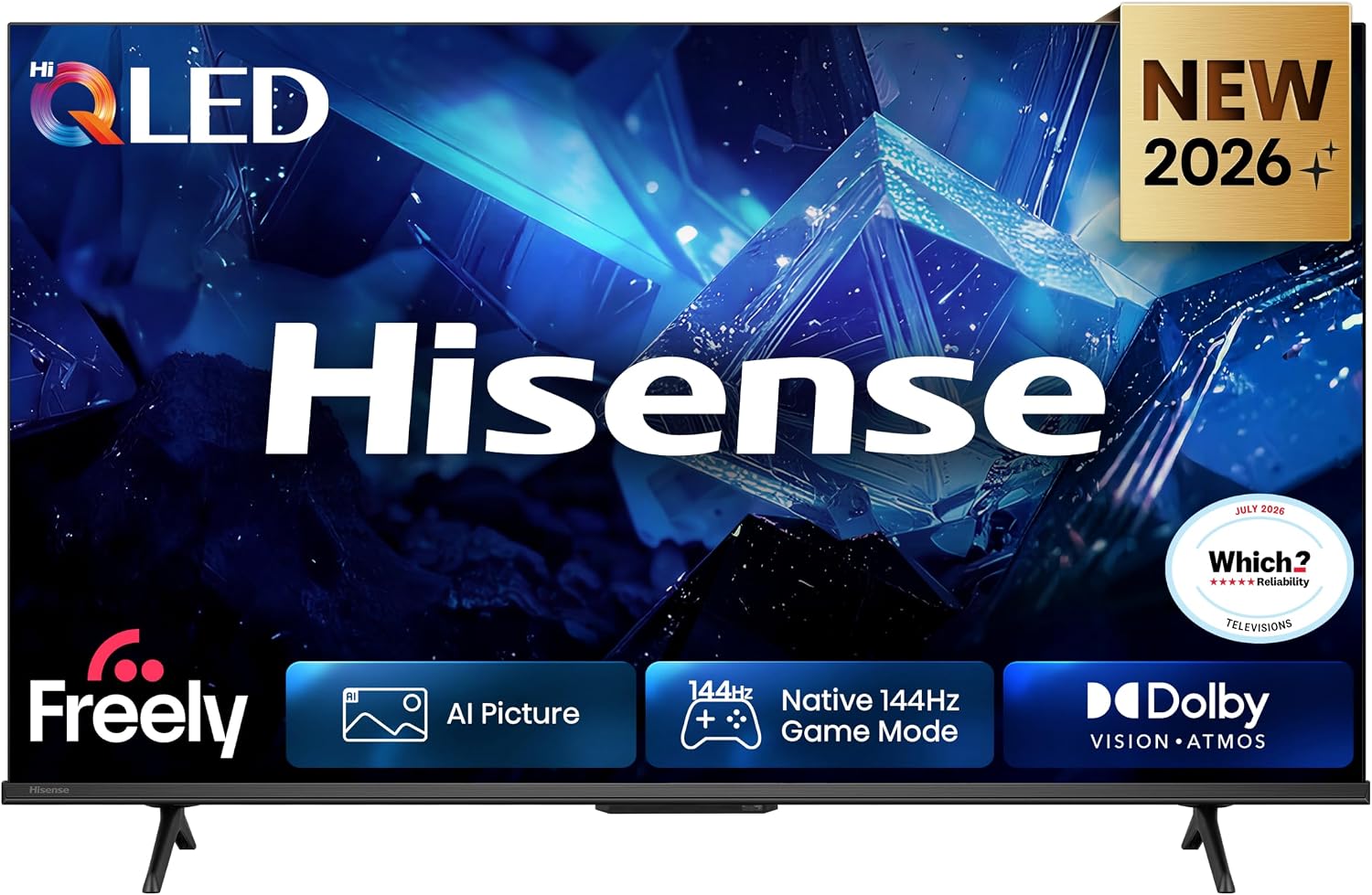 Hisense 43" 43E78STUK PRO Hi-QLED 144Hz 4K Ultra HD AI Smart TV with Freely, Netflix, Disney+ and YouTube - Hi-QLED Colour, Built-in Subwoofer, AI Smooth Motion, AMD FreeSync Premium, Filmmaker Mode