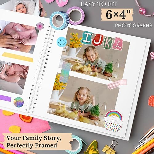 Vista 116 de Álbum de recortes de 8 x 8 pulgadas, álbum de recortes de papel kraft de tapa dura, álbumes de fotos, 40 páginas, perfecto para fotos de 4 x 6 / 5 x