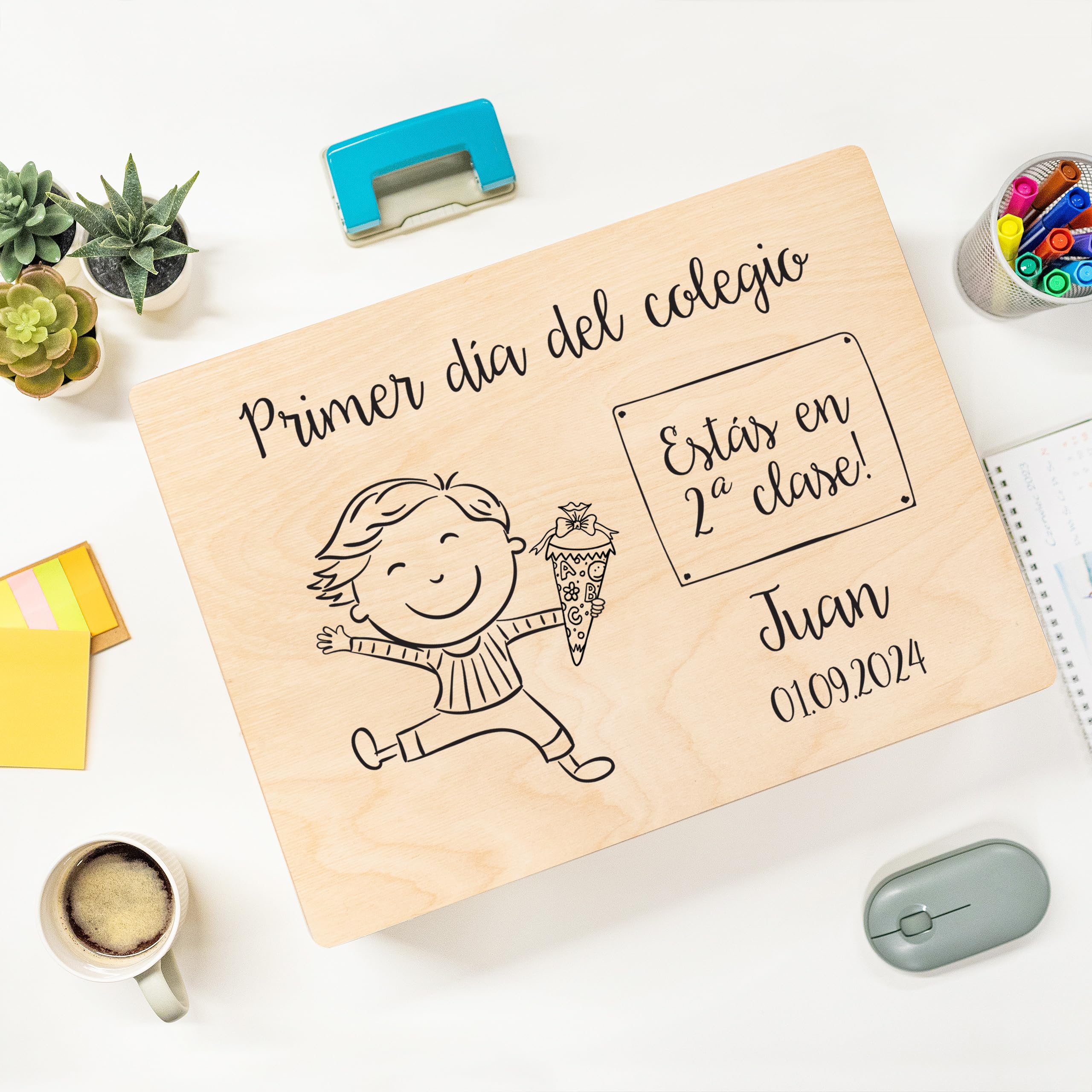 Creative DECO Caja de Regalo Escolar Personalizada con tu Texto de Madera