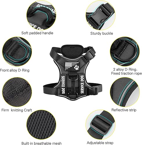Miniatura 2 de Demigreat Arnés de perro de servicio, arnés reflectante para perro con 5 parches, arnés ajustable suave Oxford para mascotas, malla de capa